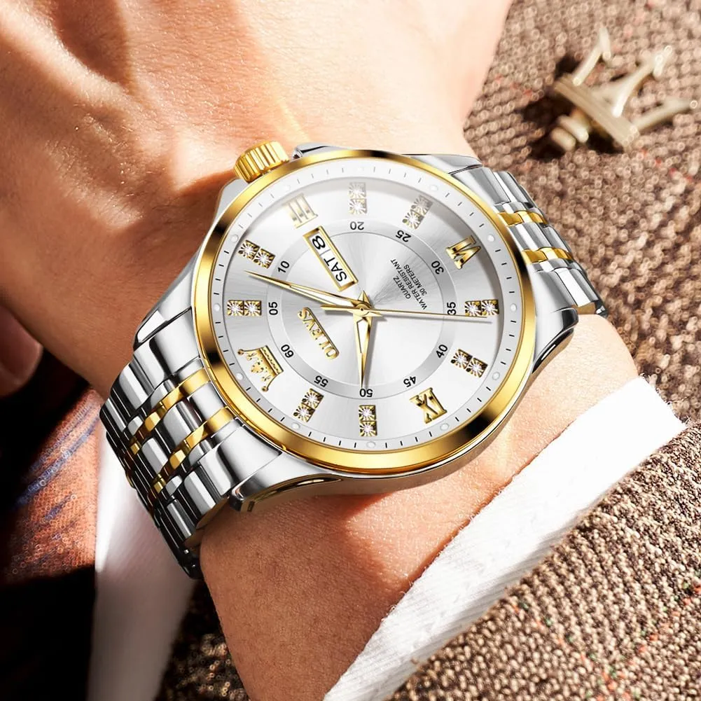 OLEVS Watch for Men Business Diamond Easy Read Men's Wrist Watches Analog Luxury Date Stainless Steel Waterproof Luminous Dress Mens Watches