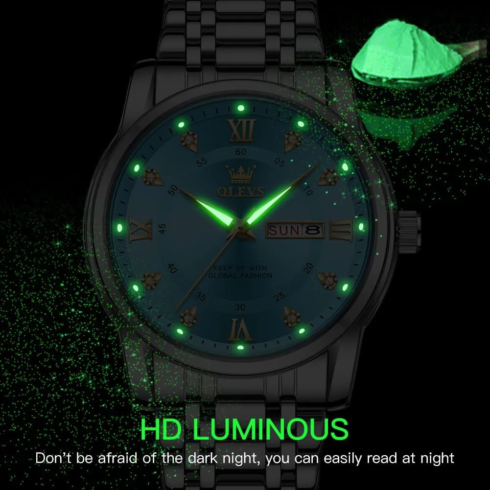 OLEVS Watch for Men Business Diamond Easy Read Men's Wrist Watches Analog Luxury Date Stainless Steel Waterproof Luminous Dress Mens Watches