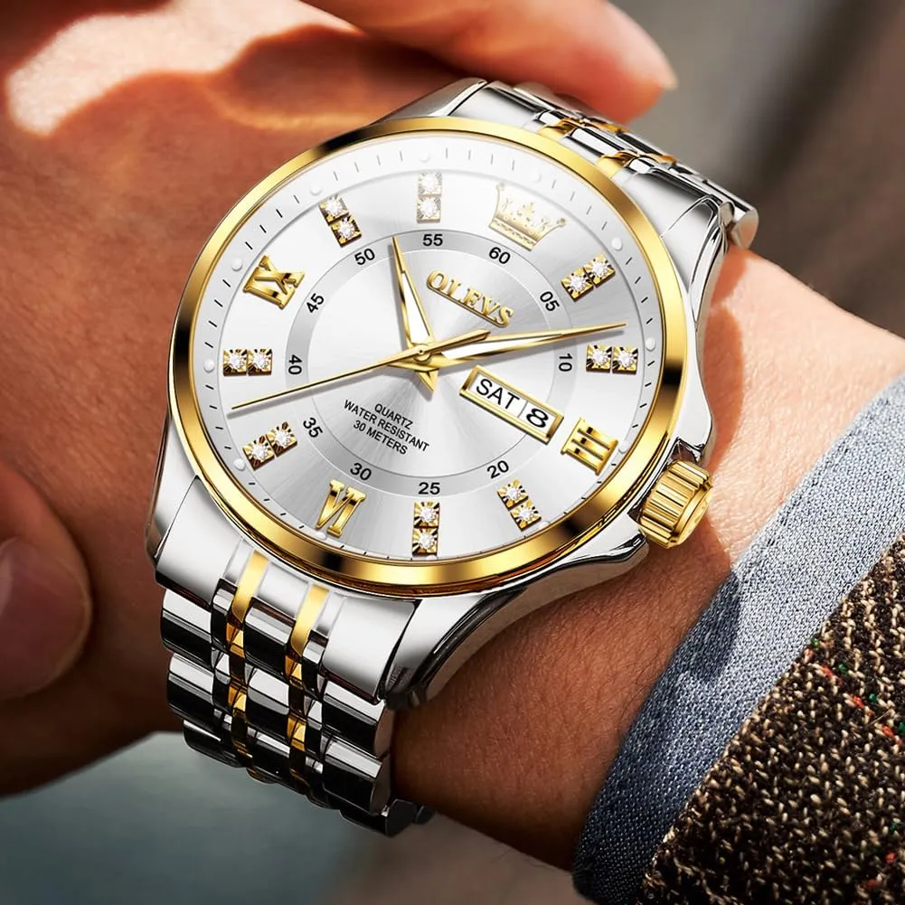 OLEVS Watch for Men Business Diamond Easy Read Men's Wrist Watches Analog Luxury Date Stainless Steel Waterproof Luminous Dress Mens Watches