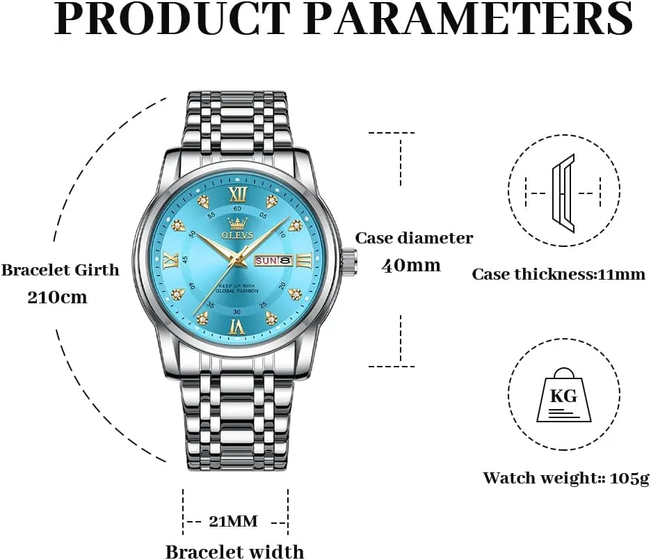 OLEVS Watch for Men Business Diamond Easy Read Men's Wrist Watches Analog Luxury Date Stainless Steel Waterproof Luminous Dress Mens Watches