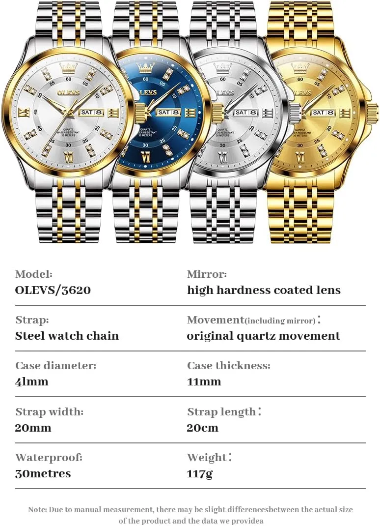 OLEVS Watch for Men Business Diamond Easy Read Men's Wrist Watches Analog Luxury Date Stainless Steel Waterproof Luminous Dress Mens Watches