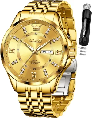 OLEVS Watch for Men Business Diamond Easy Read Men's Wrist Watches Analog Luxury Date Stainless Steel Waterproof Luminous Dress Mens Watches
