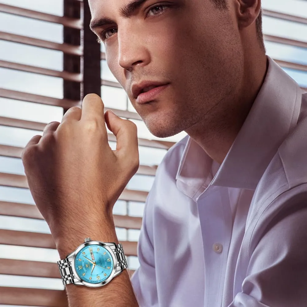 OLEVS Watch for Men Business Diamond Easy Read Men's Wrist Watches Analog Luxury Date Stainless Steel Waterproof Luminous Dress Mens Watches