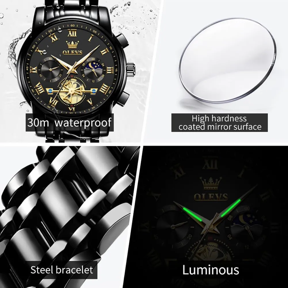 OLEVS Watch for Men, Fashion Dress Mens Watches, Stainless Steel Waterproof Analog Quartz Wristwatch, Elegant Gifts for Him - Dad & Boyfriend