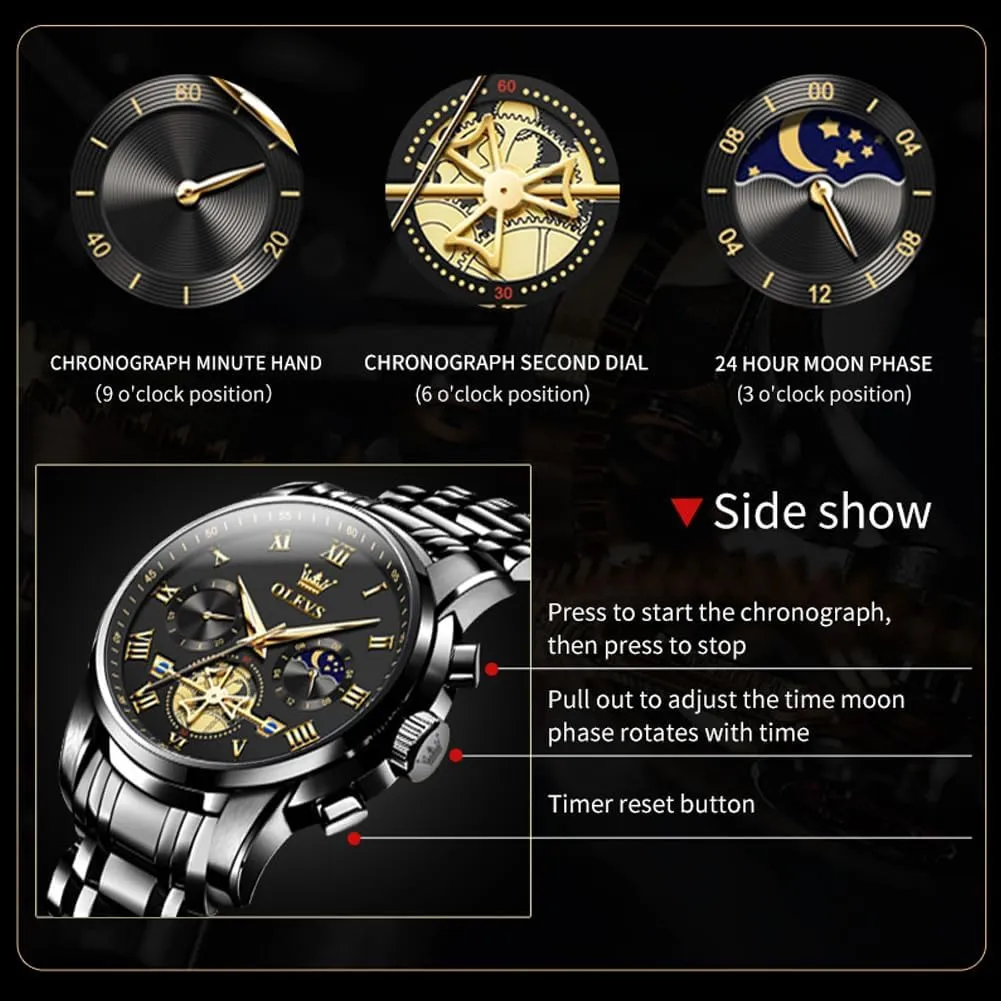 OLEVS Watch for Men, Fashion Dress Mens Watches, Stainless Steel Waterproof Analog Quartz Wristwatch, Elegant Gifts for Him - Dad & Boyfriend
