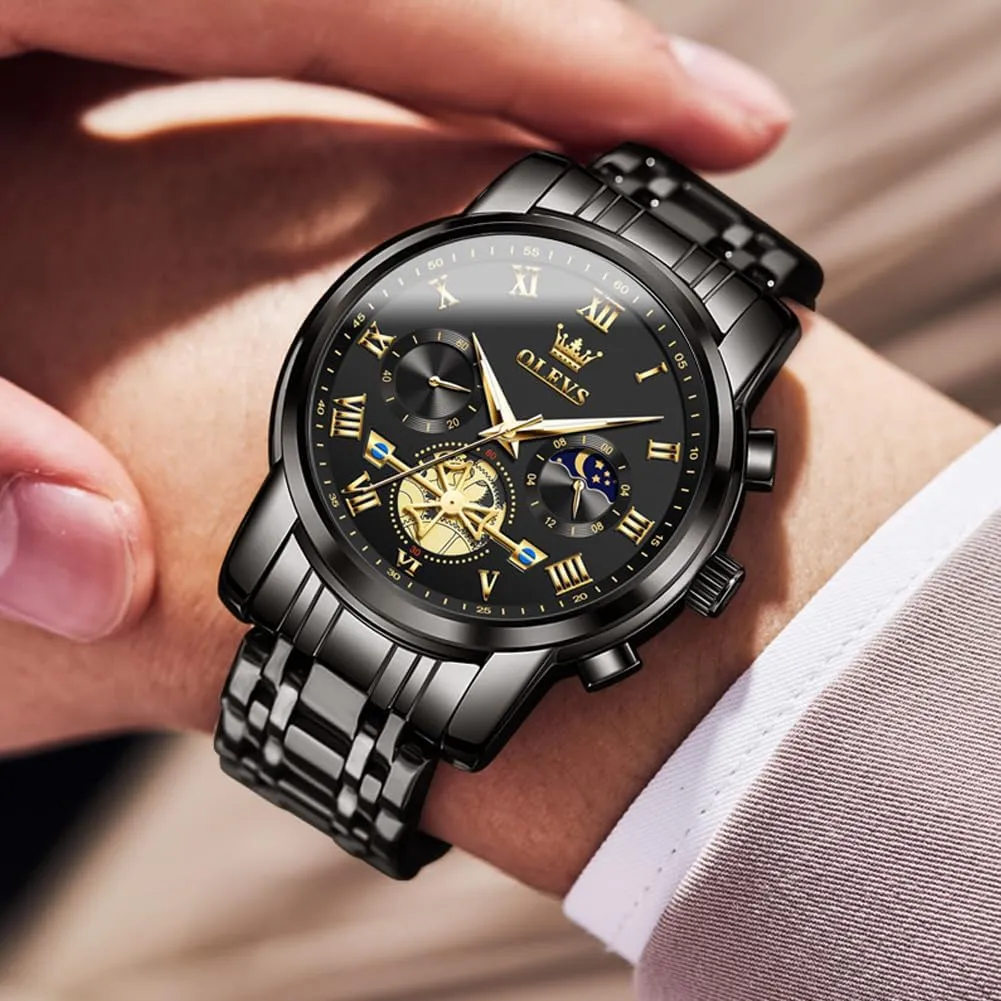 OLEVS Watch for Men, Fashion Dress Mens Watches, Stainless Steel Waterproof Analog Quartz Wristwatch, Elegant Gifts for Him - Dad & Boyfriend
