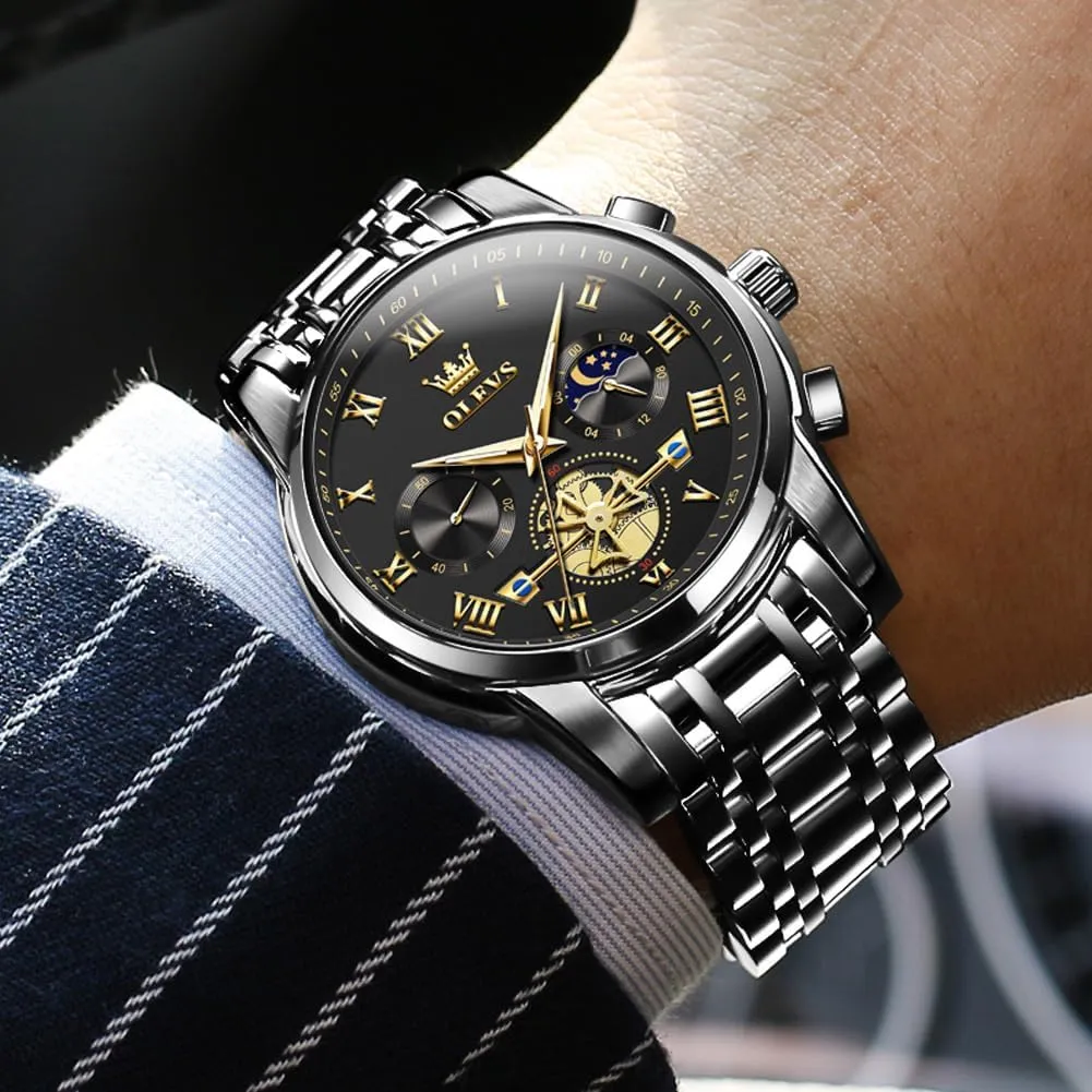 OLEVS Watch for Men, Fashion Dress Mens Watches, Stainless Steel Waterproof Analog Quartz Wristwatch, Elegant Gifts for Him - Dad & Boyfriend
