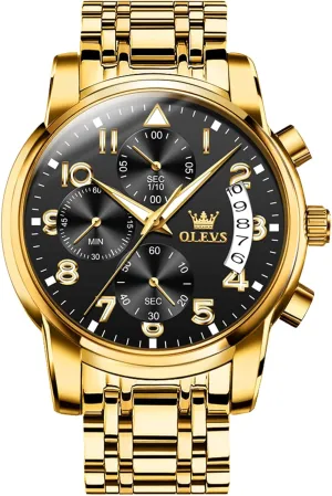 OLEVS Watches for Men with Date Luxury Big Face Waterproof Mens Wristwatch Analog Dress Two Tone Stainless Steel Man Watch Luminous Relojes De Hombre Calendar(Green/Blue/Black Dial