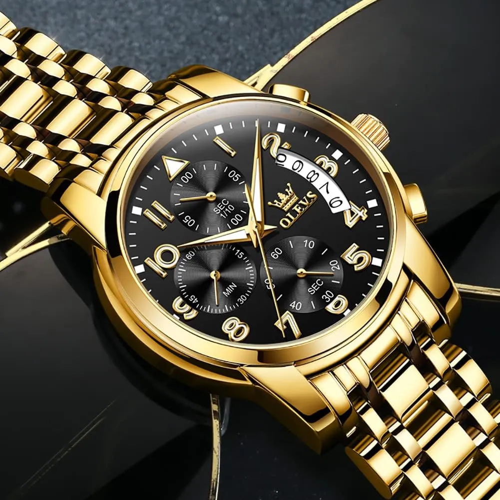 OLEVS Watches for Men with Date Luxury Big Face Waterproof Mens Wristwatch Analog Dress Two Tone Stainless Steel Man Watch Luminous Relojes De Hombre Calendar(Green/Blue/Black Dial