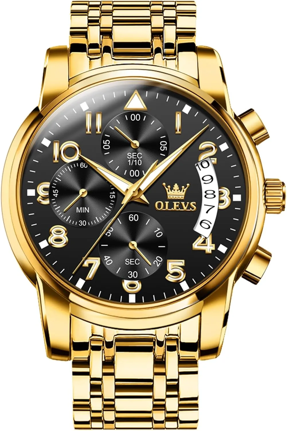 OLEVS Watches for Men with Date Luxury Big Face Waterproof Mens Wristwatch Analog Dress Two Tone Stainless Steel Man Watch Luminous Relojes De Hombre Calendar(Green/Blue/Black Dial