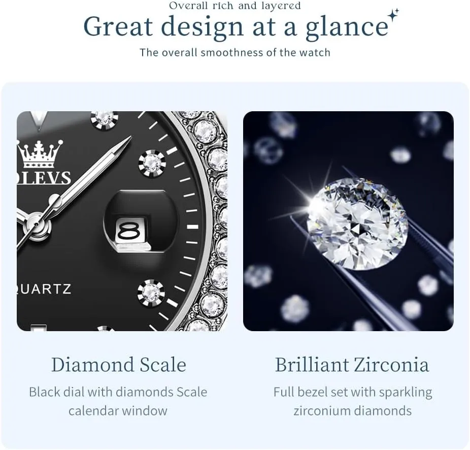 OLEVS Womens Watch Elegant Dress Diamond Analog Quartz Watch Two Tone Stainless Steel Waterproof Luminous Wristwatch