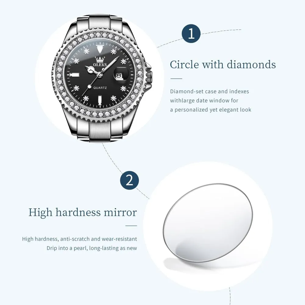 OLEVS Womens Watch Elegant Dress Diamond Analog Quartz Watch Two Tone Stainless Steel Waterproof Luminous Wristwatch