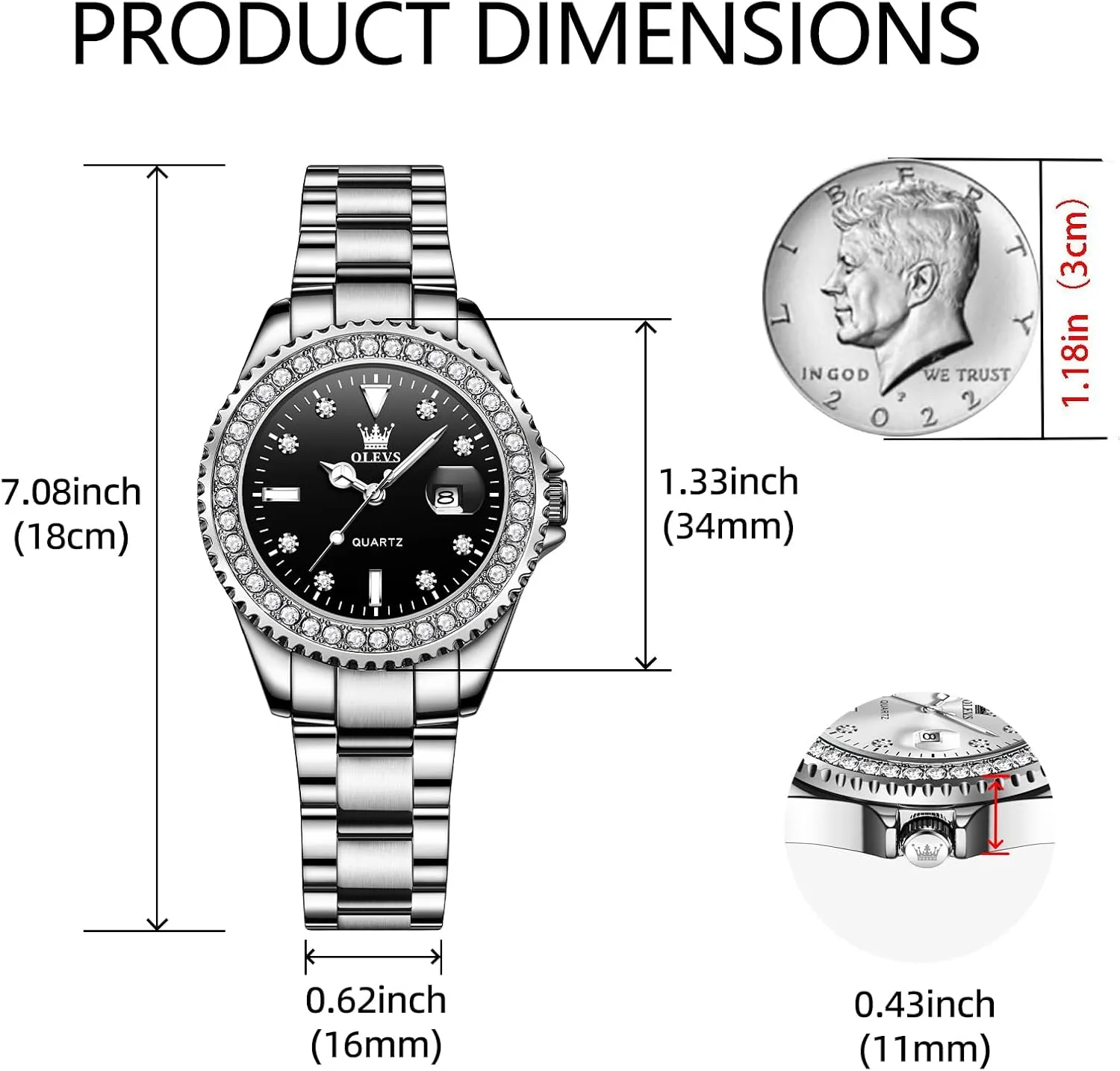 OLEVS Womens Watch Elegant Dress Diamond Analog Quartz Watch Two Tone Stainless Steel Waterproof Luminous Wristwatch