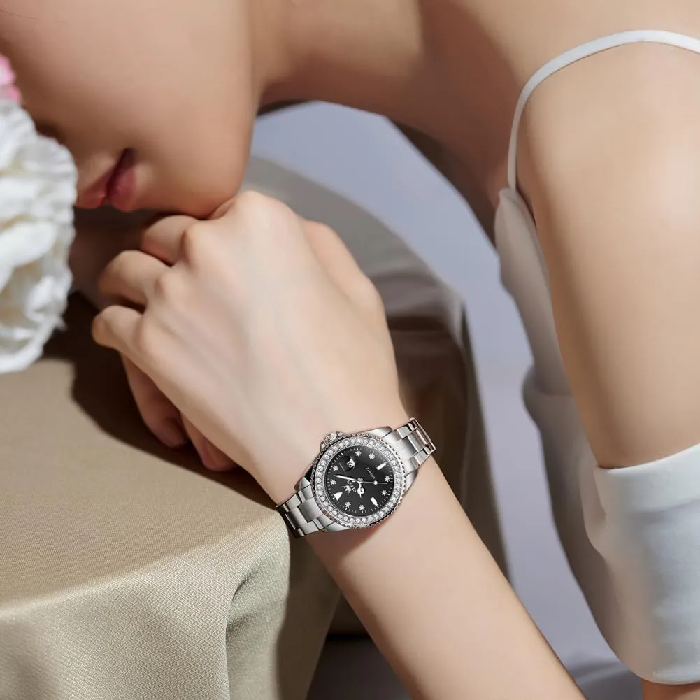 OLEVS Womens Watch Elegant Dress Diamond Analog Quartz Watch Two Tone Stainless Steel Waterproof Luminous Wristwatch