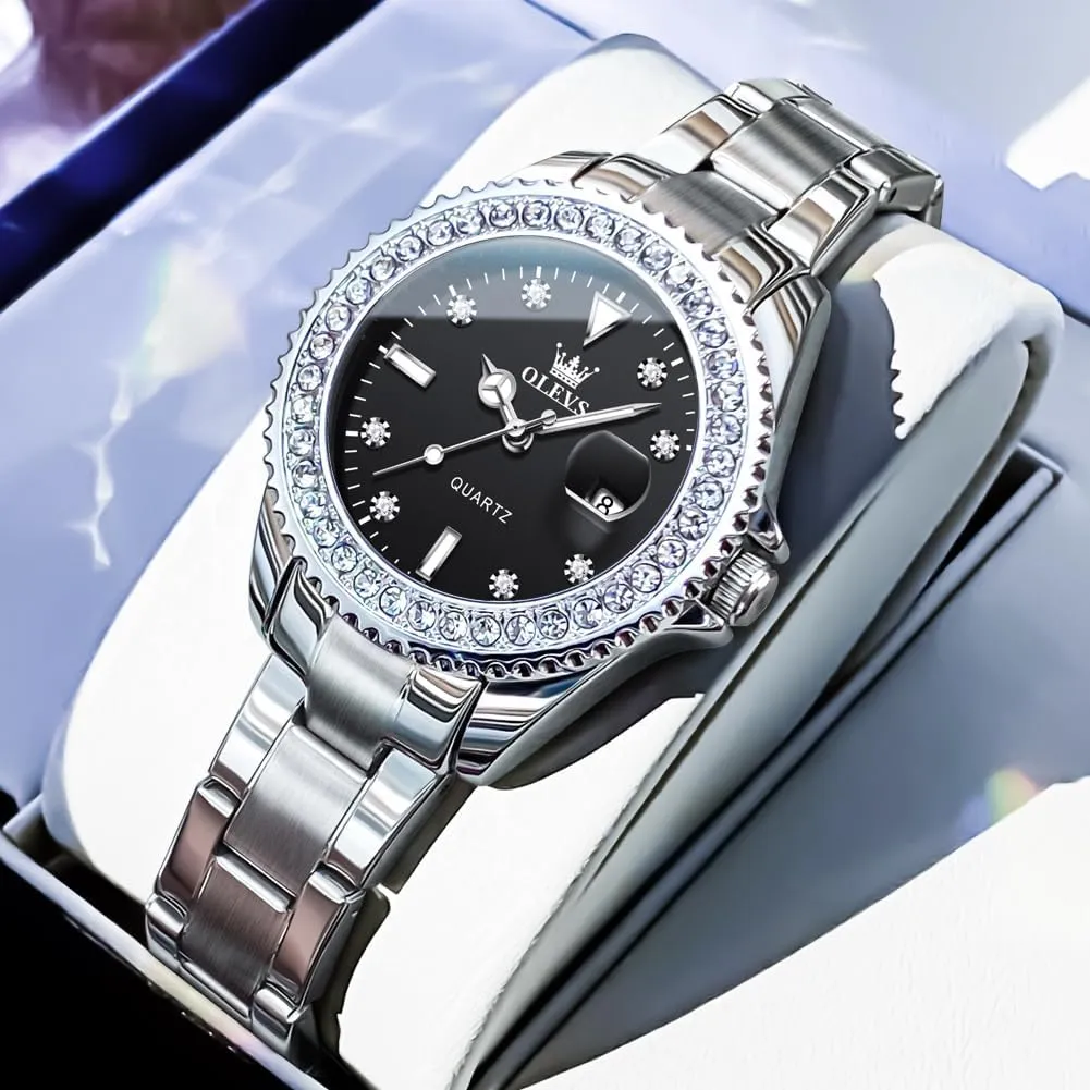 OLEVS Womens Watch Elegant Dress Diamond Analog Quartz Watch Two Tone Stainless Steel Waterproof Luminous Wristwatch