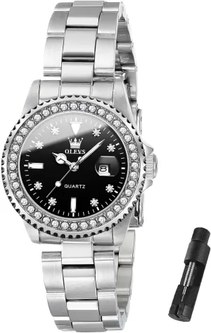 OLEVS Womens Watch Elegant Dress Diamond Analog Quartz Watch Two Tone Stainless Steel Waterproof Luminous Wristwatch