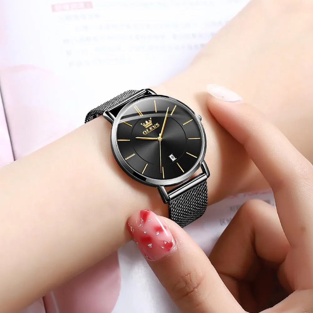 OLEVS Womens Watch Elegant Dress Diamond Female Watches for Ladies Analog Quartz Leather Waterproof Quicksand Large Face Wristwatch