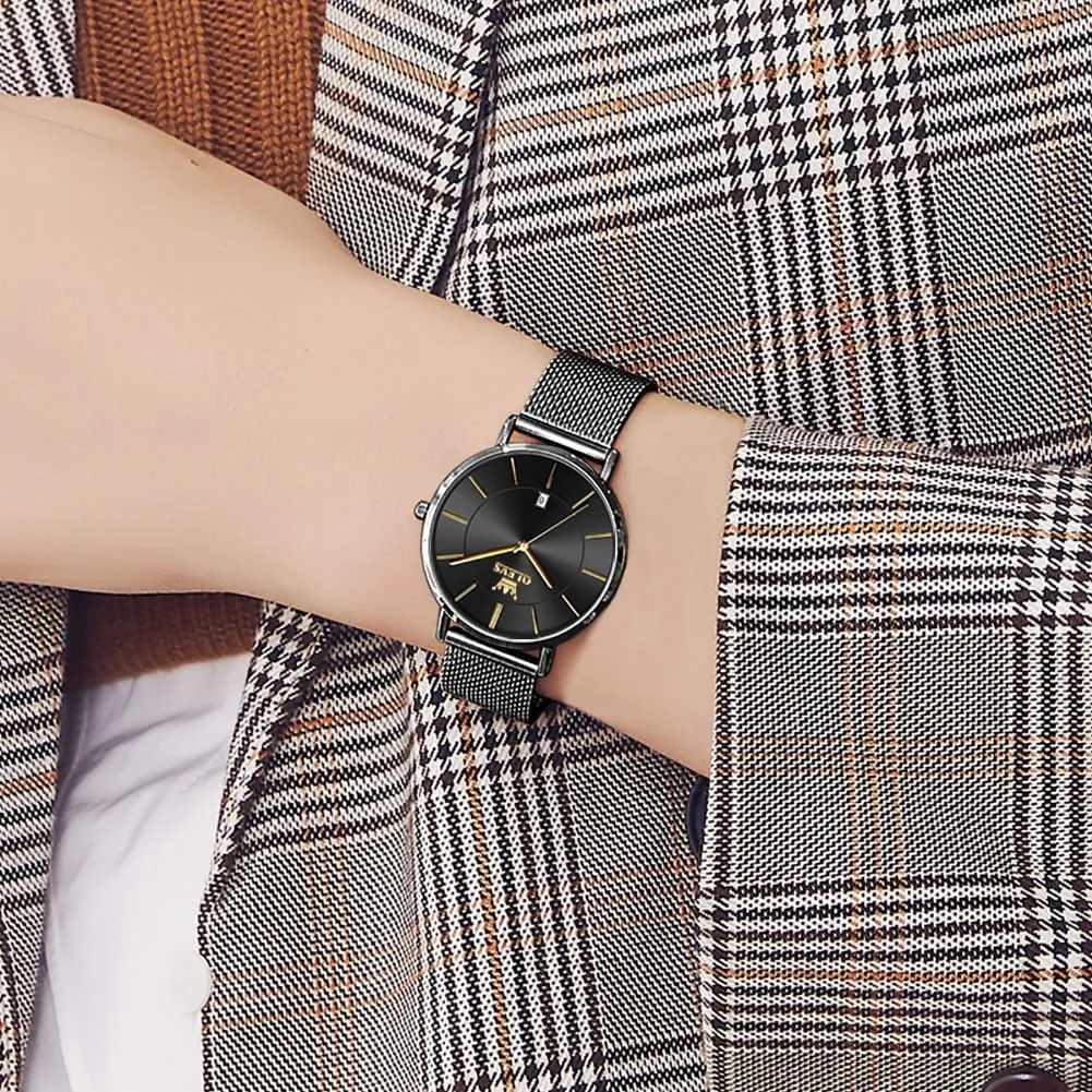 OLEVS Womens Watch Elegant Dress Diamond Female Watches for Ladies Analog Quartz Leather Waterproof Quicksand Large Face Wristwatch