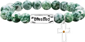 Onress Real Mustard Seed Faith Bracelet 8mm Beads with Cross Blessed Bracelets Natural Stone Elastic Prayer Handmade Jewelry Gifts for Women