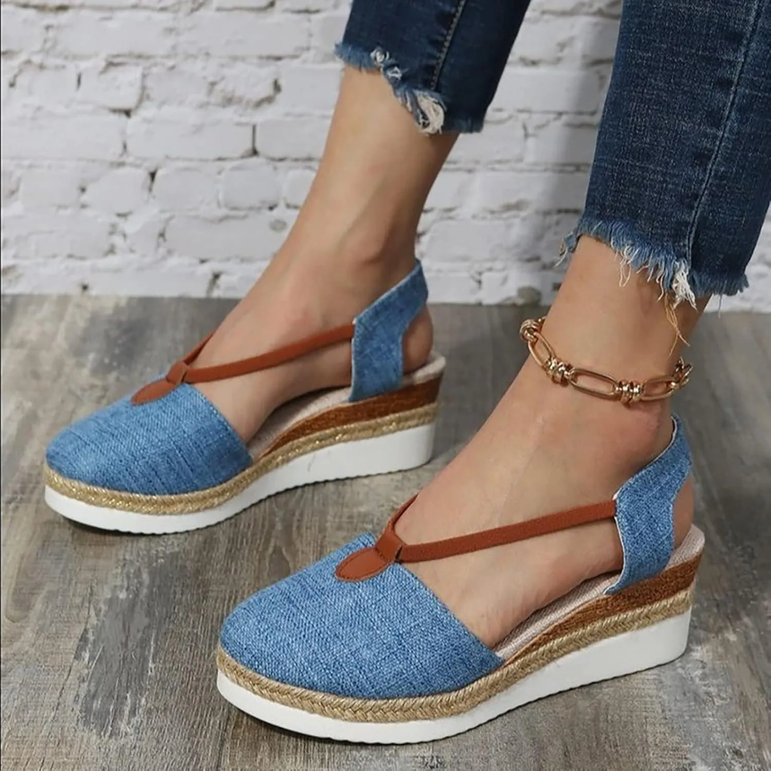 Orthopedic Platform Wedge Sandals for Women Summer Dressy Close Toe Espadrilles Ankle Strap Comfortable Non-Slip Low Heel Sandal Casual Beach Boho Flat Sandal Cross-Border Outdoor Orthopedic Shoes