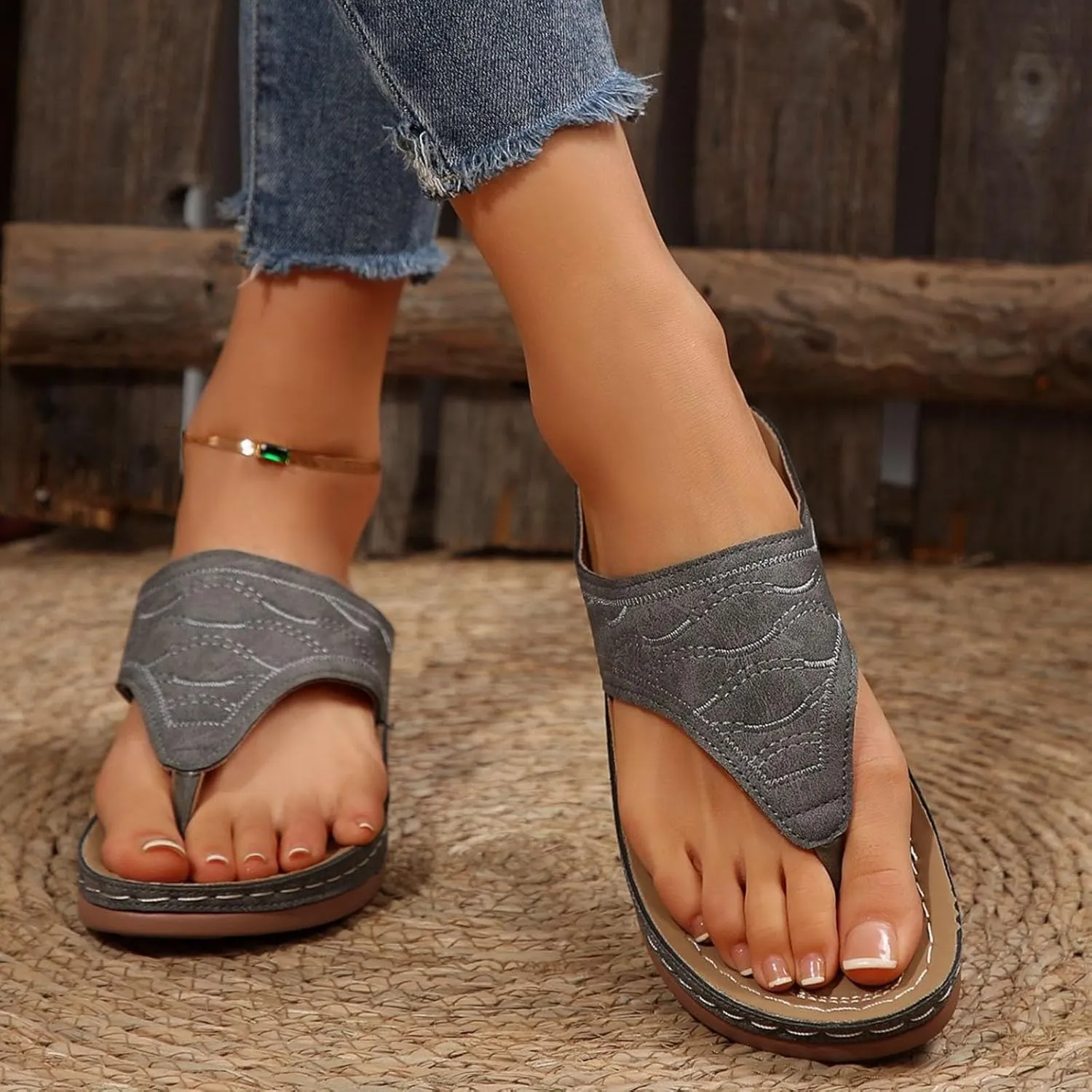 Orthopedic Sandals for Women Summer Dressy Slip On Shoes Arch Support Comfortable Wedge Sandals Non Slip Flip Flops