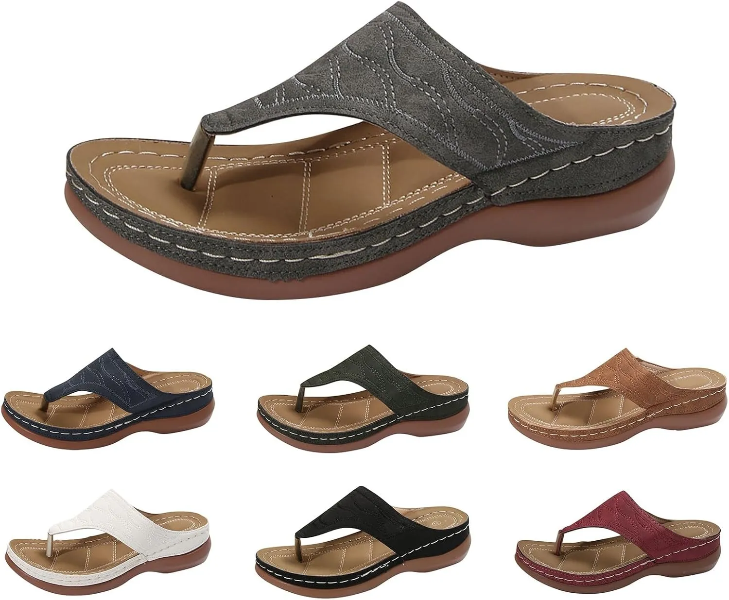 Orthopedic Sandals for Women Summer Dressy Slip On Shoes Arch Support Comfortable Wedge Sandals Non Slip Flip Flops