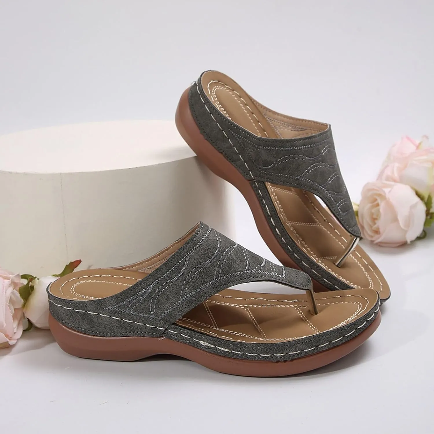 Orthopedic Sandals for Women Summer Dressy Slip On Shoes Arch Support Comfortable Wedge Sandals Non Slip Flip Flops