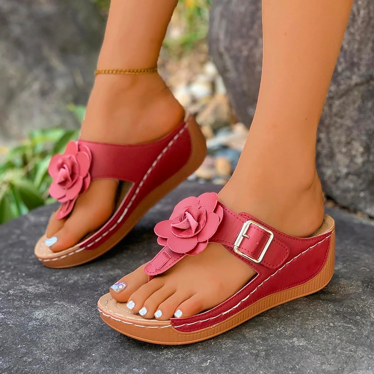 Orthopedic Wedge Sandals for Women Comfortable Flower Wedge Sandal Beach Dress Sandals 2025