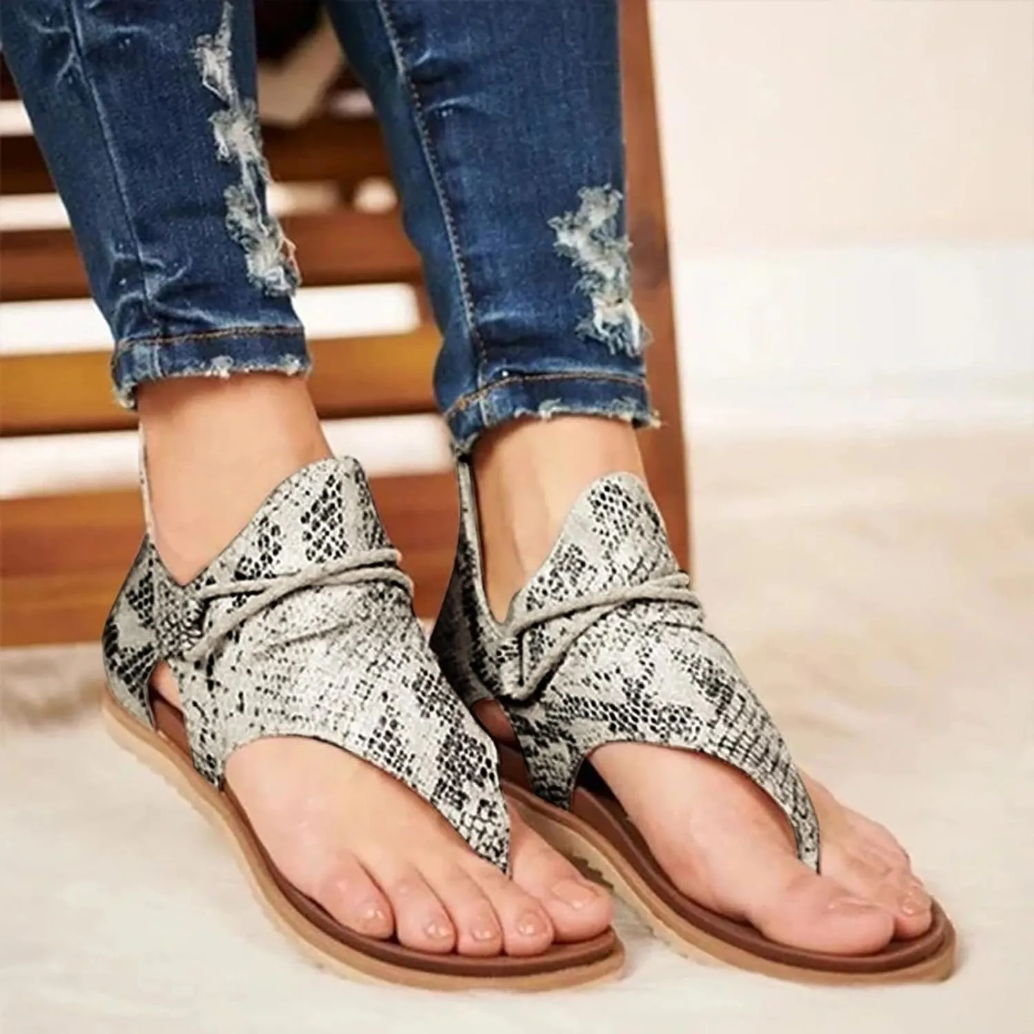 Orthopedic Wedge Sandals For Women Sandals For Women Summer Fashion Print Flat Shoes Retro Flip Gold Sandals For Women