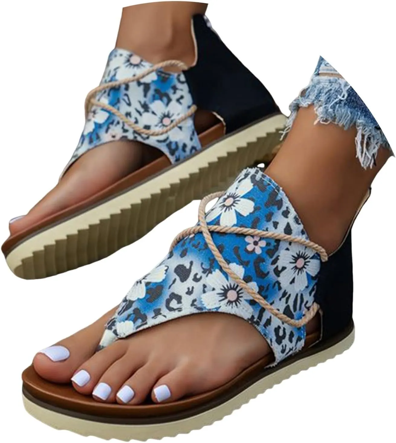 Orthopedic Wedge Sandals For Women Sandals For Women Summer Fashion Print Flat Shoes Retro Flip Gold Sandals For Women