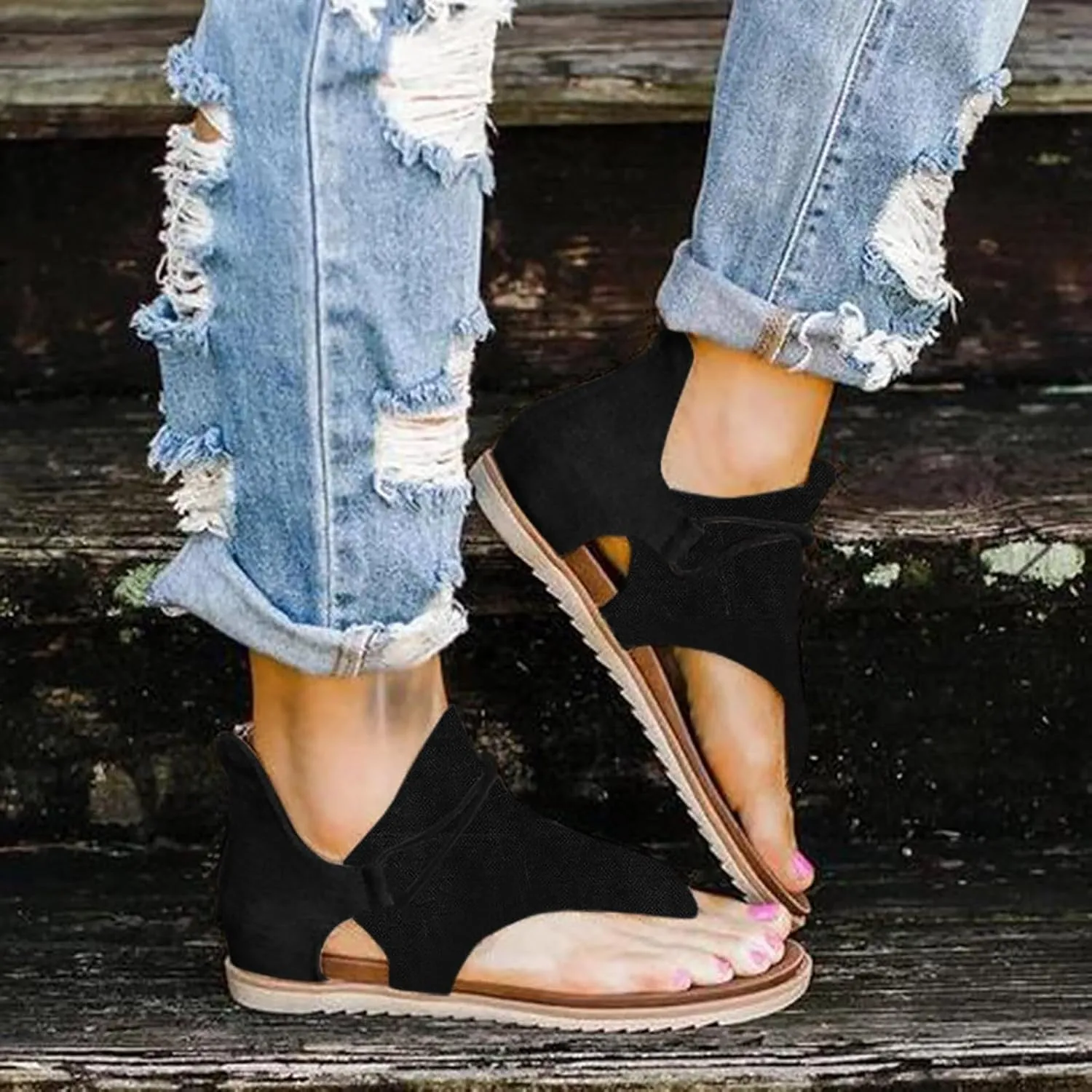 Orthopedic Wedge Sandals For Women Sandals For Women Summer Fashion Print Flat Shoes Retro Flip Gold Sandals For Women