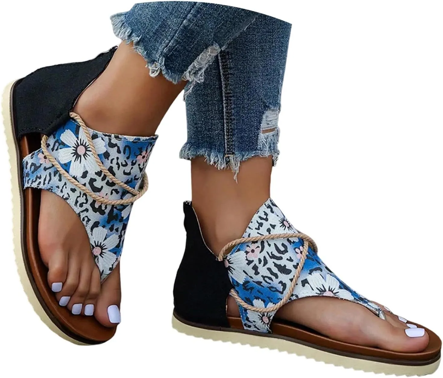 Orthopedic Wedge Sandals For Women Sandals For Women Summer Fashion Print Flat Shoes Retro Flip Gold Sandals For Women