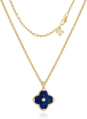 OSIANA Reversible Clover Necklace for Women 14K Gold Plated Natural Stone Four Leaf Pendant Necklaces Lucky Charm Jewelry