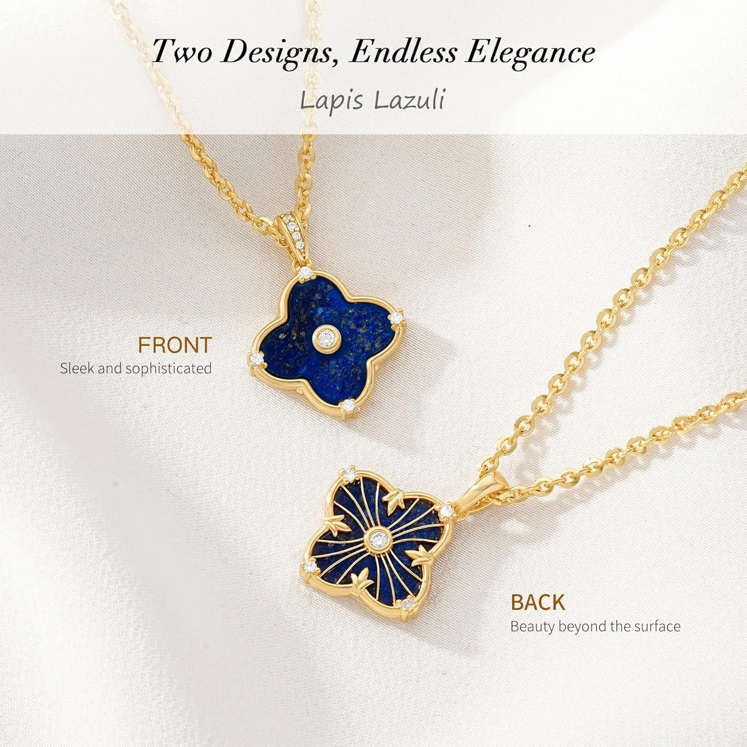 OSIANA Reversible Clover Necklace for Women 14K Gold Plated Natural Stone Four Leaf Pendant Necklaces Lucky Charm Jewelry