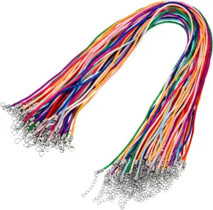 Outus 60 Pieces 2.0 mm Satin Silk Necklace Cord 20 Inches with 2 Inches Extension Chain and Lobster Clasp, Multicolor