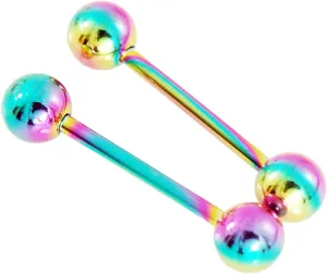 Pair 14g 1/2" 5/8" 3/4" Length Rainbow Titanium Tongue Rings, Tragus 5/8" (6mm Balls) Body Unique Jewelry Delicate Design Piercing Steel Surgical For Women