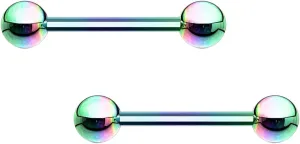 Pair 14G Rainbow Titanium Barbell Tongue Rings Bars Barbells 1 and 1/4" (32mm) 5 mm Balls Body Unique Jewelry Delicate Design Piercing Steel Surgical For Women