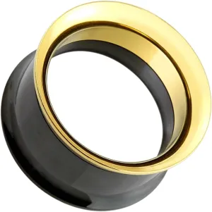 Pair Black and Gold Surgical Steel Double Flare Screw Fit Tunnel Ear Plugs Gauge 1/2" (12 mm) Body Unique Jewelry Delicate Design Piercing Steel Surgical For Women