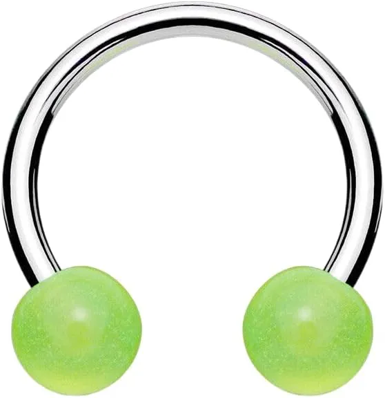 Pair Glow in the Dark Horseshoe Circular Barbell Ring Septum Tragus Lip Piercing 14g (1.6 mm) Green Body Unique Jewelry Delicate Design Piercing Steel Surgical For Women