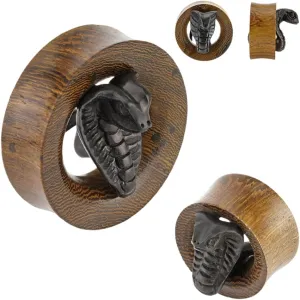 Pair Hand Carved Ebony Wood Cobra Saddle Fit Snake Wood Tunnel Ear Plugs 5/8" (16 mm) Body Unique Jewelry Delicate Design Piercing Steel Surgical For Women