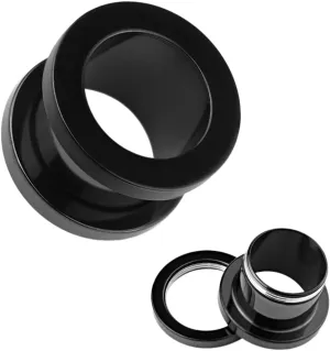 Pair of Black Titanium IP Surgical Steel Screw Fit Flesh Tunnel Ear Plugs 9/16" (14 mm) Body Unique Jewelry Delicate Design Piercing Steel Surgical For Women