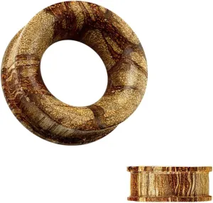 Pair of Concave Hollow Root Wood Double Flat Flare Tunnel Ear Plugs 0g (8 mm) Body Unique Jewelry Delicate Design Piercing Steel Surgical For Women