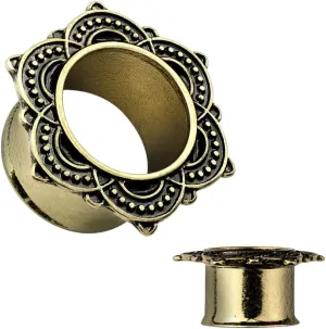 Pair of Large Antique Gold IP Rose of Sharon Design Flared Tunnels Ear Plugs 4g (5 mm) Body Unique Jewelry Delicate Design Piercing Steel Surgical For Women