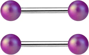 Pair of Matte Pearlish Color Surgical Steel Tongue Rings Barbell 14G 5/8" Purple Body Unique Jewelry Delicate Design Piercing Steel Surgical For Women