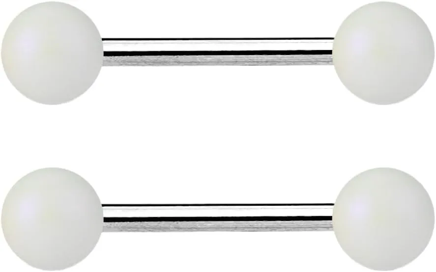 Pair of Matte Pearlish Color Surgical Steel Tongue Rings Barbell 14G 5/8" White Body Unique Jewelry Delicate Design Piercing Steel Surgical For Women