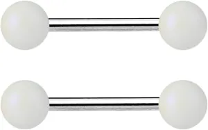 Pair of Matte Pearlish Color Surgical Steel Tongue Rings Barbell 14G 5/8" White Body Unique Jewelry Delicate Design Piercing Steel Surgical For Women