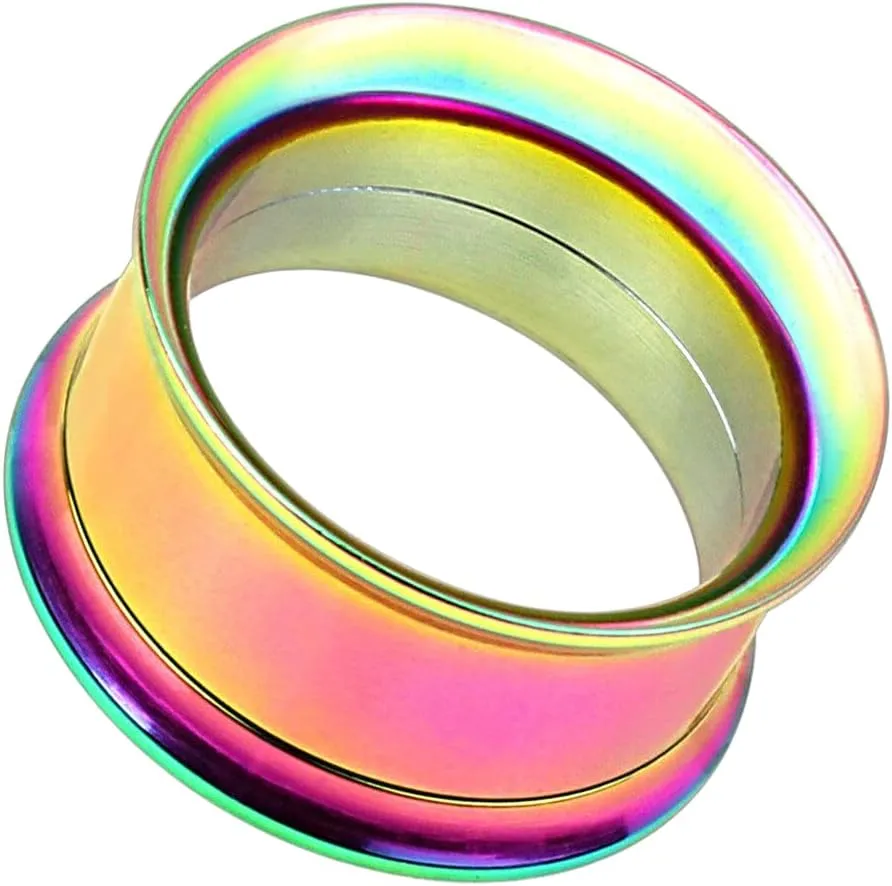 Pair Rainbow IP Surgical Steel Double Flare Screw Fit Tunnel Ear Plugs Gauge 4g (5 mm) Body Unique Jewelry Delicate Design Piercing Steel Surgical For Women