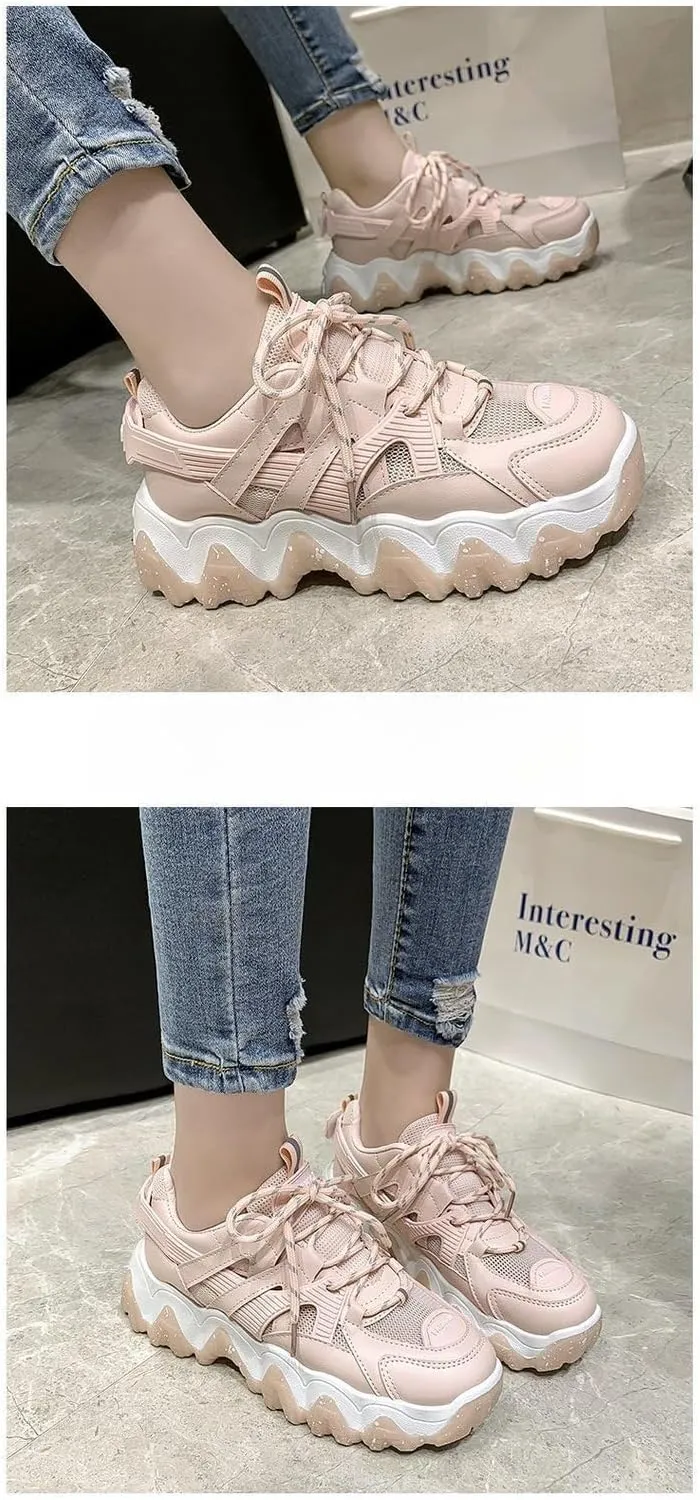 Pastel Macaron Chunky Sneakers for Women & Girls - Retro Y2K Platform Cute Shoes with Breathable Mesh, Perfect for Back-to-School, Beach Travel, Comfy Streetwear, Trendy Everyday Minimalist