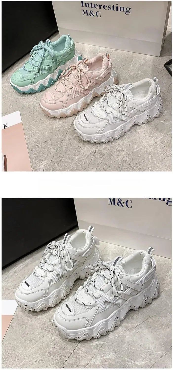 Pastel Macaron Chunky Sneakers for Women & Girls - Retro Y2K Platform Cute Shoes with Breathable Mesh, Perfect for Back-to-School, Beach Travel, Comfy Streetwear, Trendy Everyday Minimalist