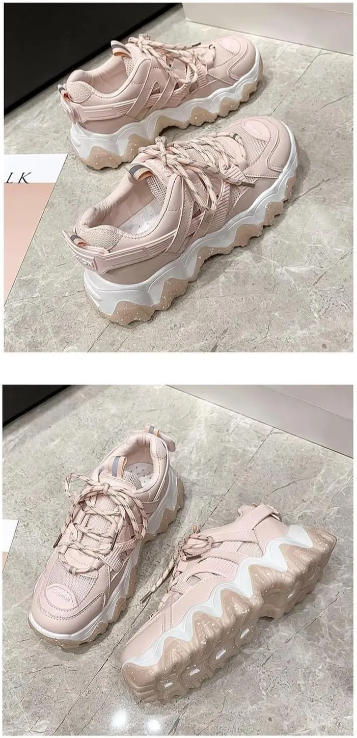 Pastel Macaron Chunky Sneakers for Women & Girls - Retro Y2K Platform Cute Shoes with Breathable Mesh, Perfect for Back-to-School, Beach Travel, Comfy Streetwear, Trendy Everyday Minimalist